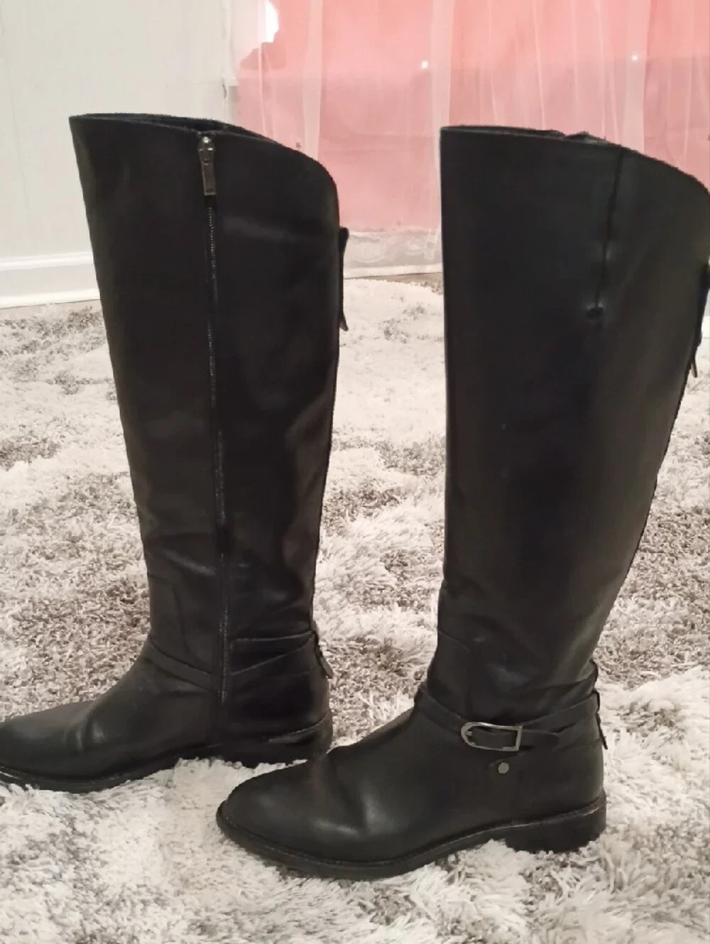 Franco Sarto Black Over-the-Knee Riding Boots with Ankle Strap